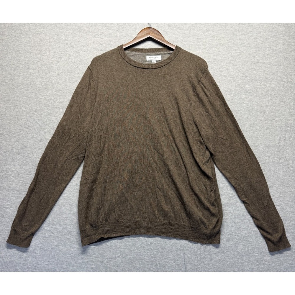 Nordstrom Sweater Men's Large Brown Tight Knit Raglan Sleeve Crew Neck Pullover